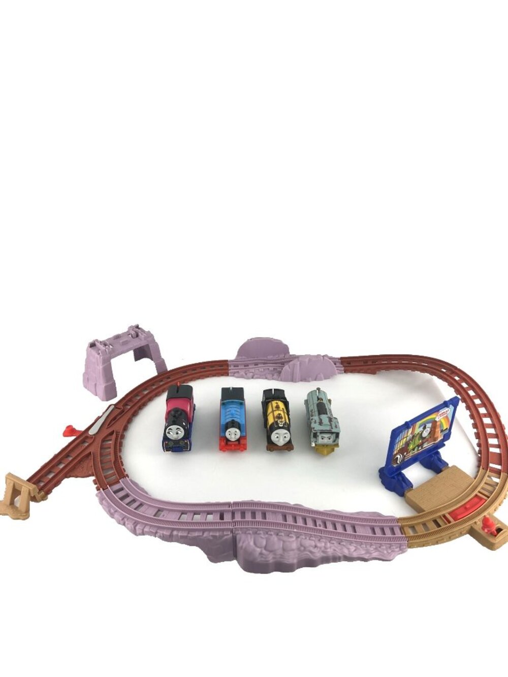 Thomas Friends Lot of 4 Motorized Trains and Ashimas Hilly Adventure Works